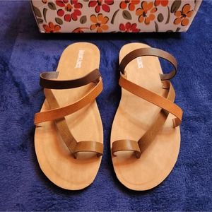 New MUK LUKS Brown Women's Sz.‎ 11 Leather Uppers Sandals